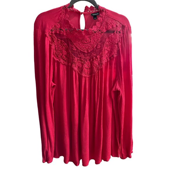 Torrid size 1(1X) pink lace appliqué feminine Boho keyhole back long sleeve top - Picture 1 of 8